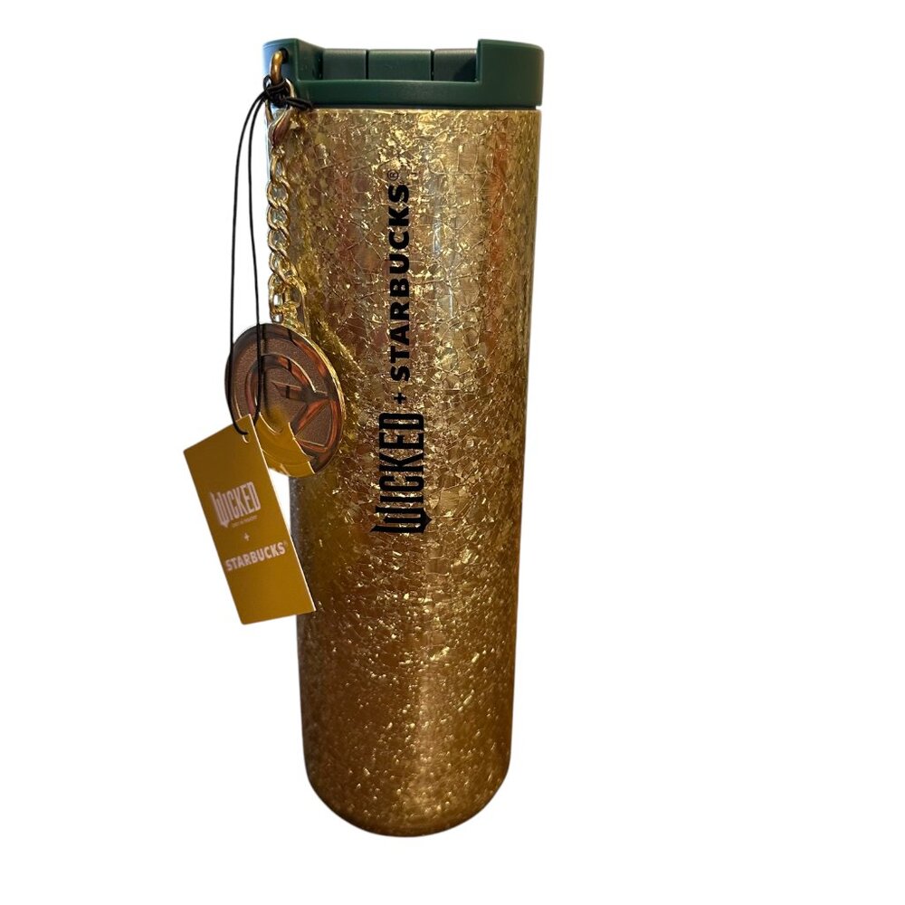 Starbucks Wicked Stainless Tumbler Oz Charm Glinda Gold Crackle 16 oz NEW!